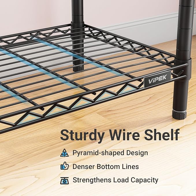 VIPEK L6 Heavy Duty Clothes Rack L Shape Clothing Rack 5-Tier Wire Garment Rack Freestanding Closet with 7 Adjustable Shelves & 4 Hanging Rods, 42.1" L x 42.1" W x 76.4" H, Max Load 850LBS, Black