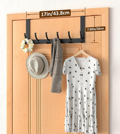CHAUNCEY HOME Over The Door Hooks Hanger with Extended Arms, Fit 1 3/8" Door, Tool-Free Assembly, F7U, Towel Rack Organizer Holder - Black