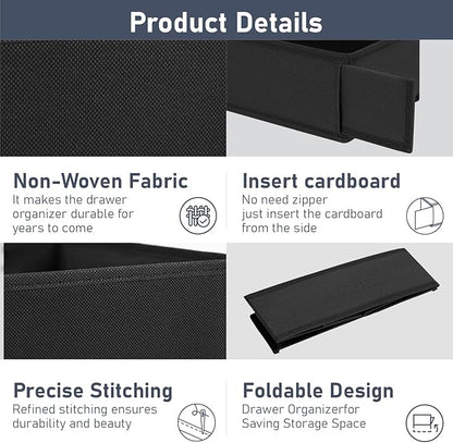 DIMJ Drawer Organizer Clothes - Underwear Organizer Small Sock Organizer Closet Organizers and Storage Box Dresser Drawer Dividers for Baby Clothes,Bra,Socks, Belt, Tie, Set of 12, Black