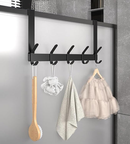 CHAUNCEY HOME Over The Door Hooks Hanger with 7" Extended Arms for Hanging, J7U, Perfectly Fits US Standard 1 3/8-inch Doors, Towel Rack Organizer Holder, Matte Black