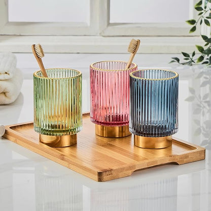 LEICURACE Makeup Brush Holder Organizer,Toothbrush Holders,Desk Pen Pencil Holder,Multifunctional Vintage Glass Brush Cup(A3-16-US)