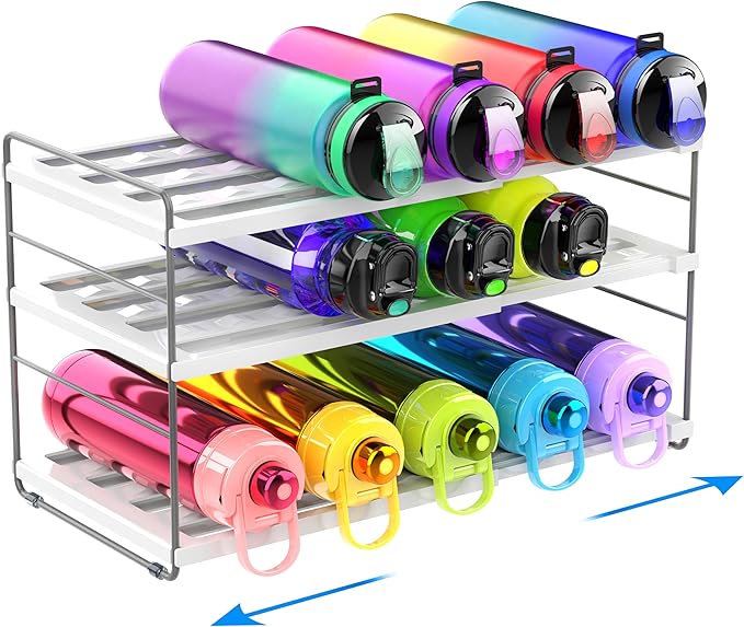 YAN & HIN Expandable Water Bottle Organizer for Cabinet, Tumbler Organizer, Water Bottle Holder for Kitchen Organization, Pantry Organizers, Refrigerator Organizers and Storage