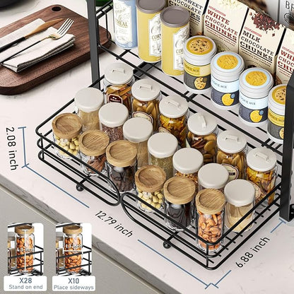 Spice Rack Organizer for Cabinet, 3 Tier Black Countertop Organizer Small Spice Rack, Kitchen Spice Shelf Organizer for Cabinet, Pantry, Bathroom, Bedroom, Coffee Station