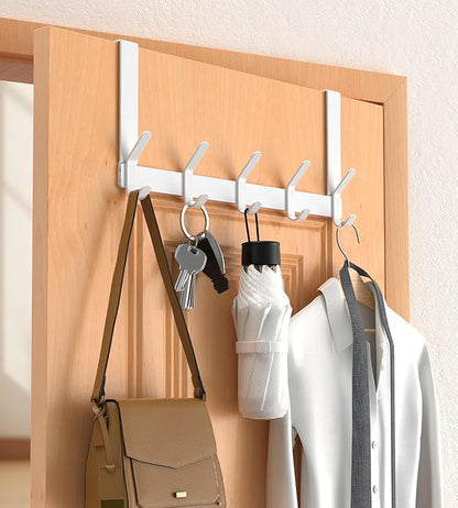 CHAUNCEY HOME Over The Door Hooks Hanger with 7" Arms for Hanging, J7U, Perfectly Fits US Standard 1 3/4-inch Doors, Towel Rack Bathroom Organizer Holder, White