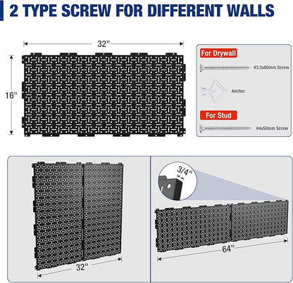 WORKPRO Metal Pegboard 16”x 32” Steel Panel with Round Holes & Vertical Slots 3-Pack, Black Heavy Duty Garage Peg Board Wall Pegboard for Wood Working Work Shop, Craft Room Organization