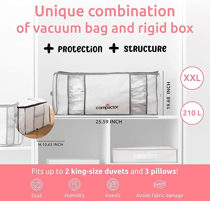 Compactor Pack of 3 XXL, Vacuum Storage Bags, Vacuum Seal Bags for Clothing with Semi-Rigid Box,Compression Cubes for Comforters & Blankets