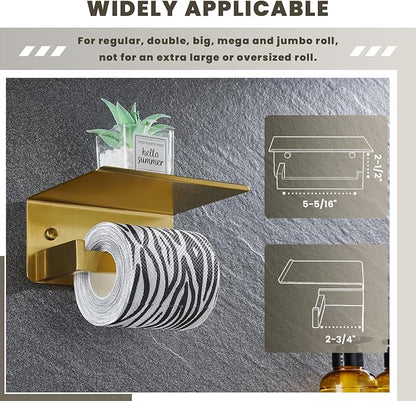 Toilet Paper Holder with Shelf, Suyar 304 Stainless Steel Wall Mount Toilet Paper Roll Holder with Phone Shelf, Brushed Gold