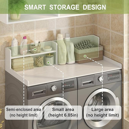 Washer Dryer Countertop, White - 2-Tier Wood 54" x 27.5" Laundry Topper with Safety Guard & Non-Slip Pads, Over The Washer Dryer Folding Shelf for Maximum Space Saving & Organization