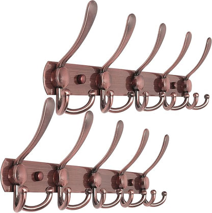 WEBI Coat Rack Wall Mount,Coat Hanger Wall,Coat Hooks Wall Mounted with 5 Hooks for Hanging Clothes,Hats,Jacket,Antique Copper,2 Packs
