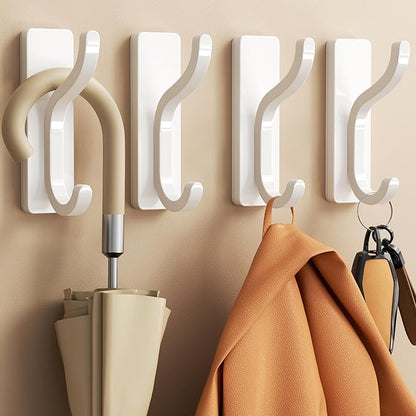 niffgaff Wall Hooks for Coat and Towel: 13lb Adhesive Door Hanger Stick On, Sticky Hook for Wall, Closet, Bathroom - White, 4 Pack