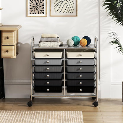 MAT EXPERT 12-Drawer Rolling Storage Cart, Mobile Utility Cart on Wheels, Removable Storage Drawers for Home, Study, Office, School,Paper Organizer