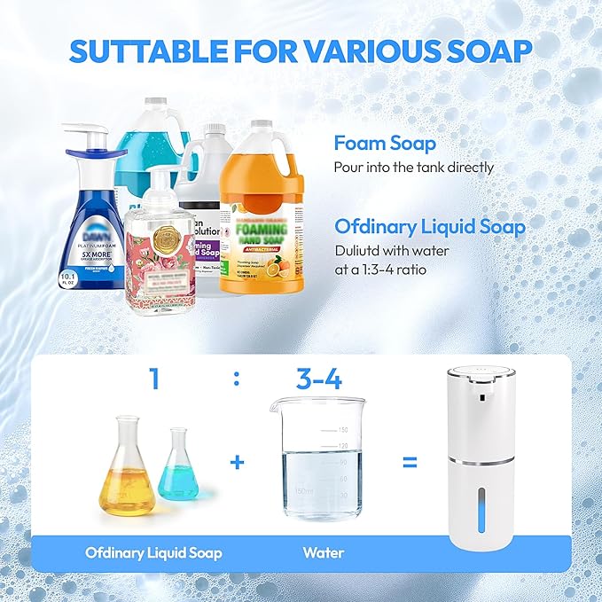 MTYGK Automatic Foaming Soap Dispenser,Touchless Foam Soap Dispenser,12.8oz Rechargeabled Wall Mounted Smart for Bathroom and Kitchen Dish Soap,Easy for Toddlers(White)
