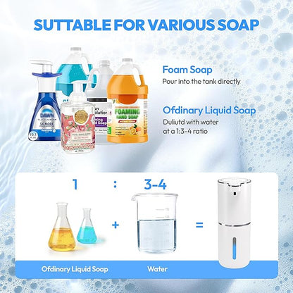 MTYGK Automatic Foaming Soap Dispenser,Touchless Foam Soap Dispenser,12.8oz Rechargeabled Wall Mounted Smart for Bathroom and Kitchen Dish Soap,Easy for Toddlers(White)