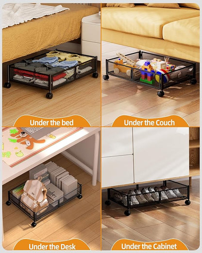 YEEBONIX Under Bed Organizer, Storage Bins Under Bed, 60L Underbed Storage Bins for Bedroom Clothes Shoes Blankets (Black, 4 Pack)