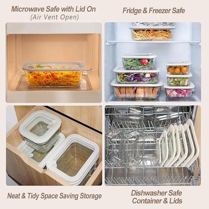 Urban Green Glass Food Storage Containers with Glass Lids, Microwave Safe Food Container Set, Aitight Meal Prep Container Set, LeakProof, 100% Plastic Free, 5 Pack