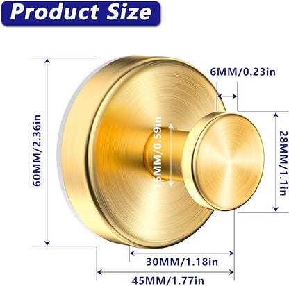 Suction Cup Hooks for Shower,Wreath Hanger for Front Door,Removable No Drill Waterproof Towel Loofah Hook,Upgraded 15 lbs Strong Suction Metal Hooks for Bathroom,Wall,Garland Glass Door-Gold 2 Pcs