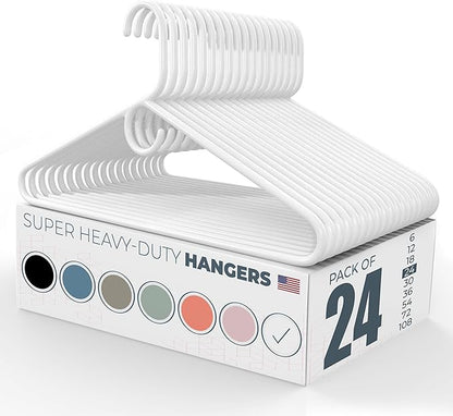 Neaties Super Heavy Duty Clothes Hangers 20 Pack (24 Count) – Made in The USA - 10lb Capacity, Thick Plastic Hangers for Pants, Coats, Jackets, Jeans and Adult Clothing – White
