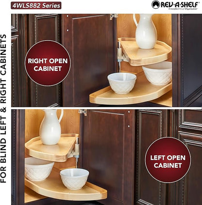 Rev-A-Shelf 35" Dual Shelf Half Moon Lazy Susan Organizer for Blind Corner Kitchen Cabinets, Pull Out Turntable Storage Trays, Wood, 4WLS882-35-570