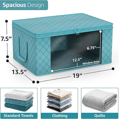 Sorbus Medium Clothes Storage Bags - Foldable Blanket Storage Bins for Organizing Bedroom, Closet, Clothing, Comforter, Organization with Clear Window, Lids and Carry Handles - Set of 6