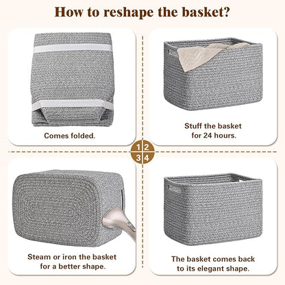 Storage Baskets for Organizing, 4 Pack Storage Baskets for Shelves, Woven Basket for Shelves, Closet Organization, Rectangle Organizer Basket Gifts Empty, 13"Lx8.7"Wx7.9"H Decorative Bins with Handles
