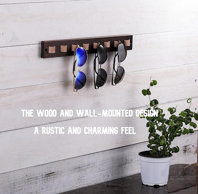 KELEQUI ZAP Gifts for Men Sunglass Organizer Wall Mounted Sunglasses Rack Wood Sun Glasses Holder for Multiple Glasses Hanger Storage Unique Birthday Gifts for Husband Dad
