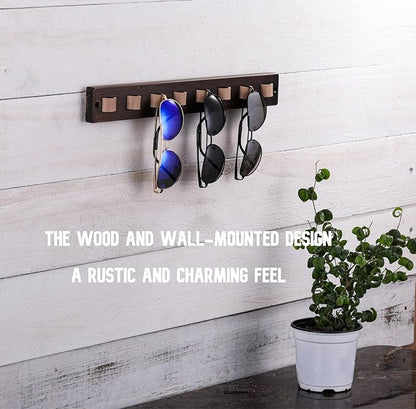 KELEQUI ZAP Gifts for Men Sunglass Organizer Wall Mounted Sunglasses Rack Wood Sun Glasses Holder for Multiple Glasses Hanger Storage Unique Birthday Gifts for Husband Dad
