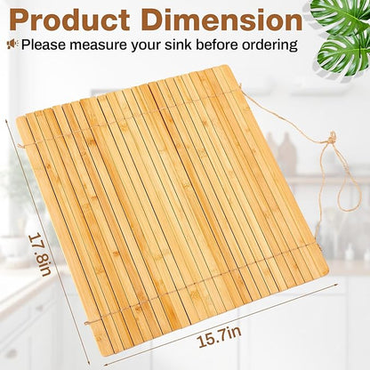 Maxdot Wooden Dish Drying Rack, 17.8 x 16 Inch Roll up Kitchen Over Sink Dish Drying Rack for Dishes, Plates, Bowls, Wooden Cover Counter Space, Crack Resistant Drainer, Kitchen Supplies(Natural)