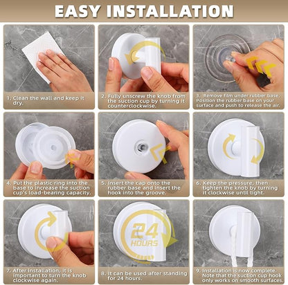Fenas Suction Cup Hooks for Shower - Bathroom Reusable Hooks for Towels, Robes & Loofah - No-Drill Mounting on Kitchen,Walls,Metal,Glass,Mirrors,Tile & Smooth Non-Porous Surfaces (4, White)