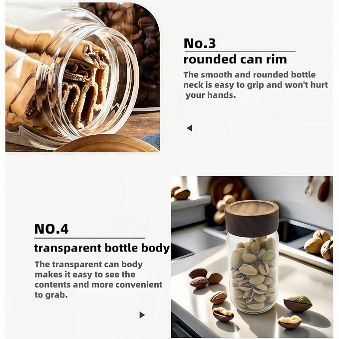 3pcs Airtight Glass Storage Jars with Acacia Wood Lids Kitchen Storage Tank for Grains Sugar Coffee Tea Spices
