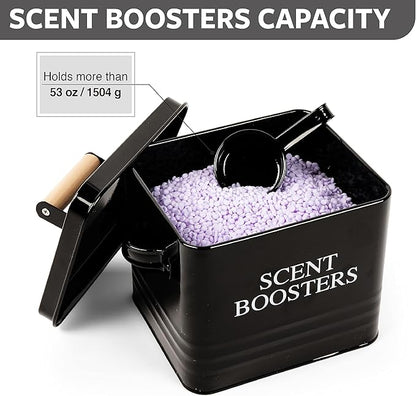 Calindiana Modern Farmhouse Metal Laundry Scent Booster Beads Dispenser Container with Scoop for Laundry Room Decor and Accessories and Space Saving Laundry Room Organization and Storage, Black