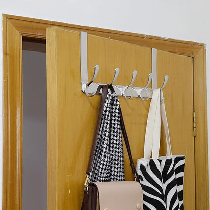 WEBI Over The Door Hook 5 Coat Hooks,Over The Door Towel Rack,Door Hanger Over Door Coat Rack for Hanging Towels,Clothes,Bathroom,Chrome,2 Packs