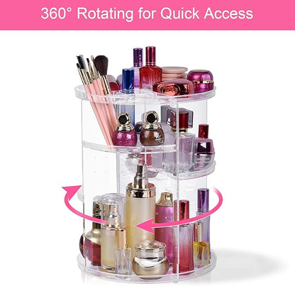 Easyhouse 360 Rotating Makeup Organizer, DIY 8 Adjustable Layers Spinning Skincare Organizer, Cosmetic Holder Shelf, Make Up Organizers and Storage for Vanity Bathroom Countertop (Clear-A)