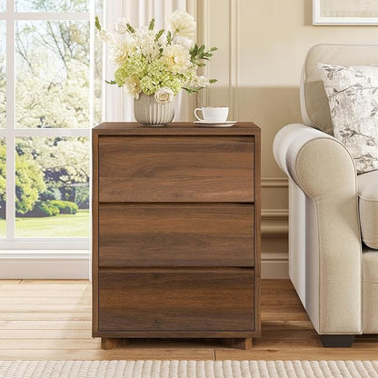 SUCSSRICH Nightstand, Night Stand with 3 Drawers, Modern Nightstand with Large Storage, Silent Slides, Wooden End Side Table, Bedside Table with 3 Drawers for Bedroom (Brown)
