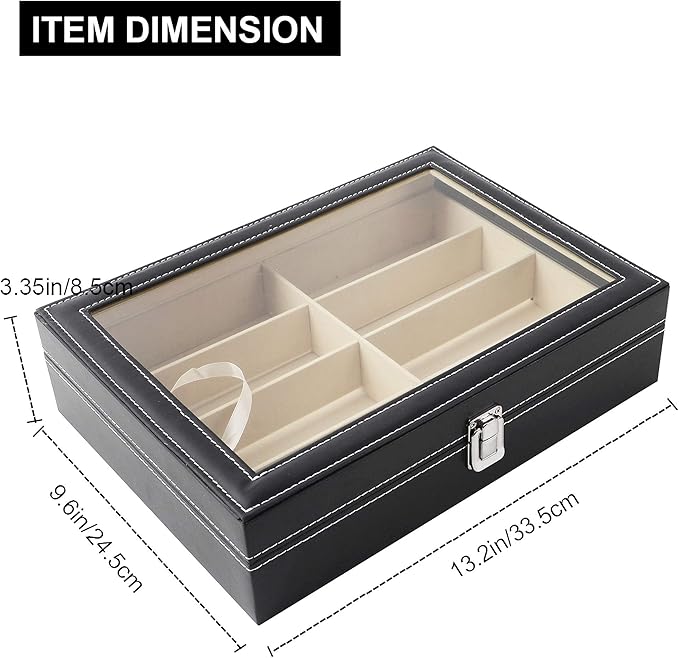 Siveit 8 Slot Sunglass Organizer Leather Eyeglasses Collector Eyewear Display Case Storage Box, Black