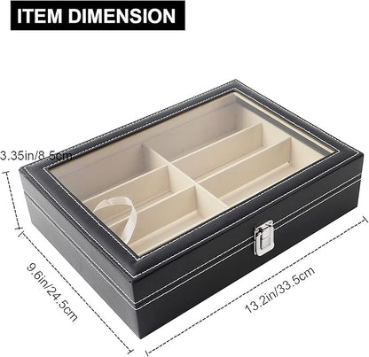 Siveit 8 Slot Sunglass Organizer Leather Eyeglasses Collector Eyewear Display Case Storage Box, Black