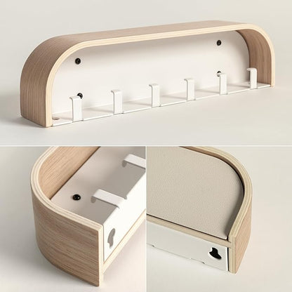 Kazai.® Key Holder 'Toke' | Minimalist Key Hook Design from Berlin | Modern Key Holder Wall Mount with Wooden Shelf | Key Rack for Wall as Entryway Organizer | Oak, White