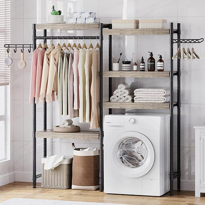 5-Tier Wood Over The Washer and Dryer Storage Shelf- Laundry Room Organization Space Saving Laundry Drying Clothes Racks Heavy Duty Adjustable Height Bathroom Shelf for Home Decor 65"L*12"D*74"H