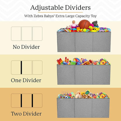 Zebra Baby Toy Storage Organizer for Kids and Toddlers, 40" x 13.5" x 16.5" - Large Collapsible Toy Chest for Living Room - Box, Bin, Organizer for Boys and Girls, Extra Big