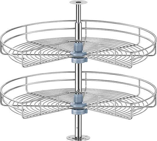 32" Kidney Lazy Susan for Corner Cabinet, Lazy Susan Replacement Shelves for Cabinet,Chrome Rotating Storage Rack for Corner Cabinet Organizer (Cannot be Door-Mounted)