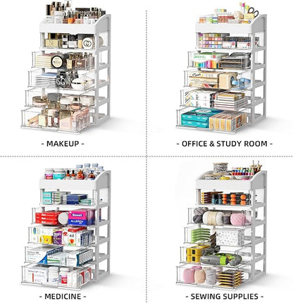 Desk Organizer with Drawers, 5 Drawers Storage Organizer, Desktop Storage Drawers for Office Supplies, Plastic Stationary Organizer, Makeup Organizer, Desk Storage Box for Office, School, Home