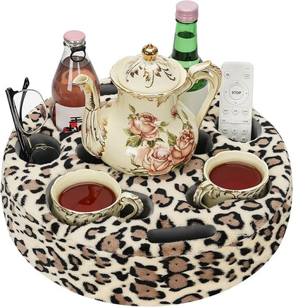 Couch Cup Holder Pillow - Cup Glass Cozy Pillow | Couch Caddy Sofa Bed Buddy Holds Drinks, Snacks, Remote, Phones, Tablet. Keep Drinks Stand and Prevent Spills for Car, Park, Beach (LeopardYellow)