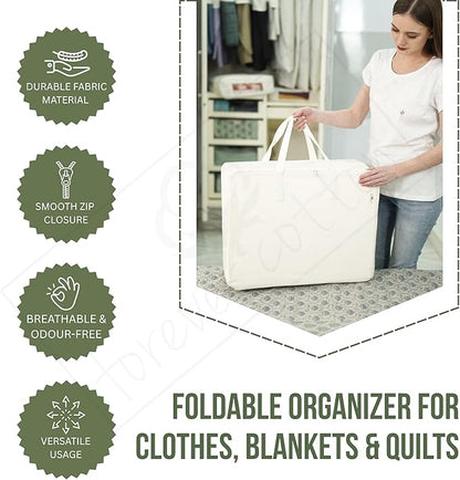 Forever Cotton Storage Bag with Handles for Beddings, Comforters, Blankets, Linens -Underbed/WardrobeThick Soft Breathable Closet Organizer Bag (Large (21"X15"X10"), Off-White)