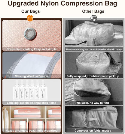 Homsorout 6 Pack Compression Storage Bags - 110L Large Capacity Comforter Storage Bag, 3-Layer Washable Ultra Space Saving Self Compression Organizer Space Bags for Blankets, Sweaters, Sheets, Pink