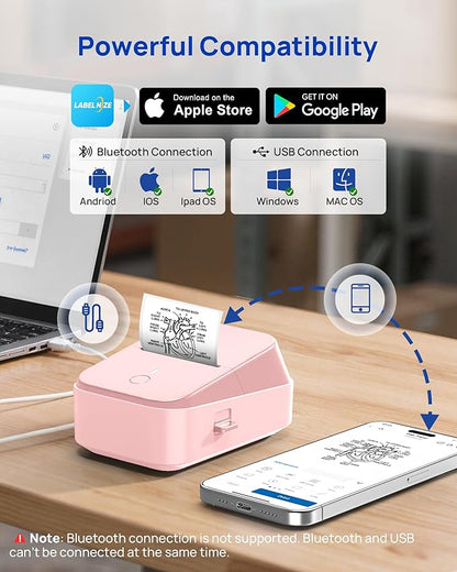 PM260 Label Maker Machine, 2 Inch Label Maker Bluetooth Label Printer, Inkless Portable Labeler with Smart AI APP for Home, Kitchen, School, Office Organization, Pink