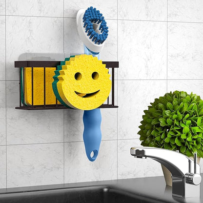 MURLONG Sponge Holder Smiley Face,Sink Caddy,Sink Organizer with 2 Suction Cups/1 Adhesive Strips,Designed for Sponge,Soap,Dish Brush,Scrubber - Bronze