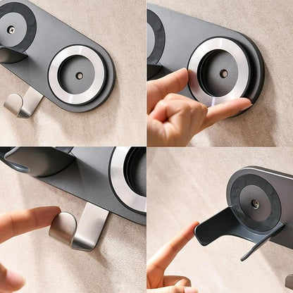 simpletome Hair Dryer Holder Wall Mount for All Magnetic High Speed Blow Dryer with Plug Cord Organizer Hook (ABS Plastic, White)