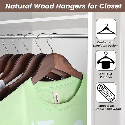 Kings Lifestyle Hub Wooden Hangers Premium Natural Wood Hanger Well Polished Ergonomic Design & Sharply Cut Notches with Swivel Hook (Brown, Pack of 30)