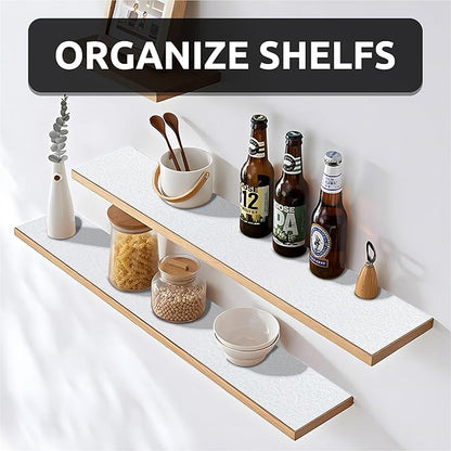 18X96 Inch Shelf Liner with Scissor & Tape Measure for Kitchen Cabinets, PVC Drawer Liner for Dresser Non-Slip Bathroom, Non-Adhesive Cabinet Liner Washable (White)