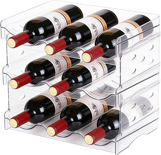 Baosia Stackable Wine Rack,Wine Bottle Holder for Inside Cabinet,for Pantry,Refrigerator,Countertop Organization-3 Tiers for 9 Bottles