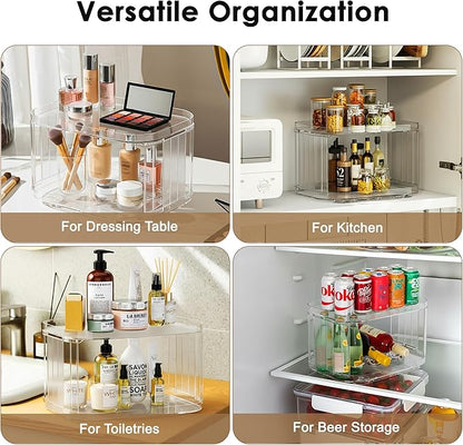 FIRJOY Lazy Susan Organizer for Cabinet, Pantry, Countertop (2 Tier 14" x 10" Clear - 2 Pack, Rectangular)